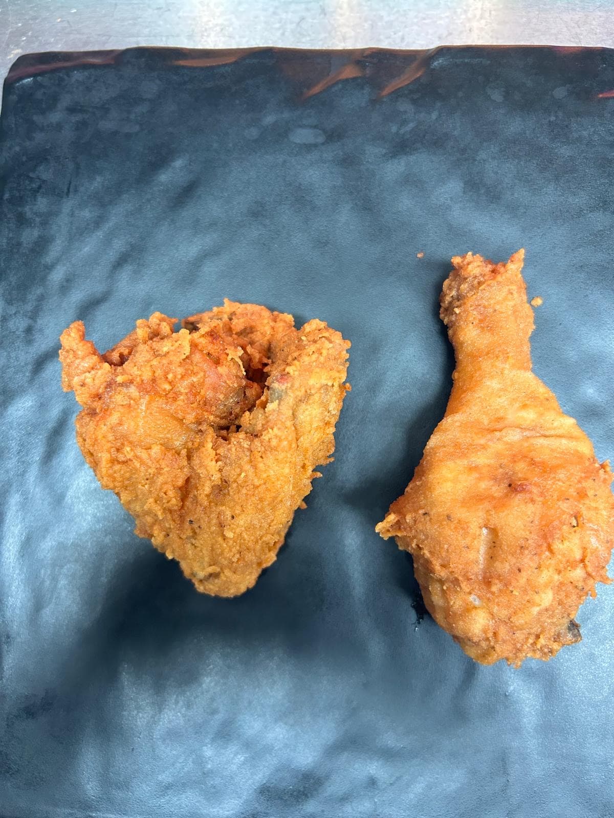 Golden fried chicken, getting redder as the heat goes up
